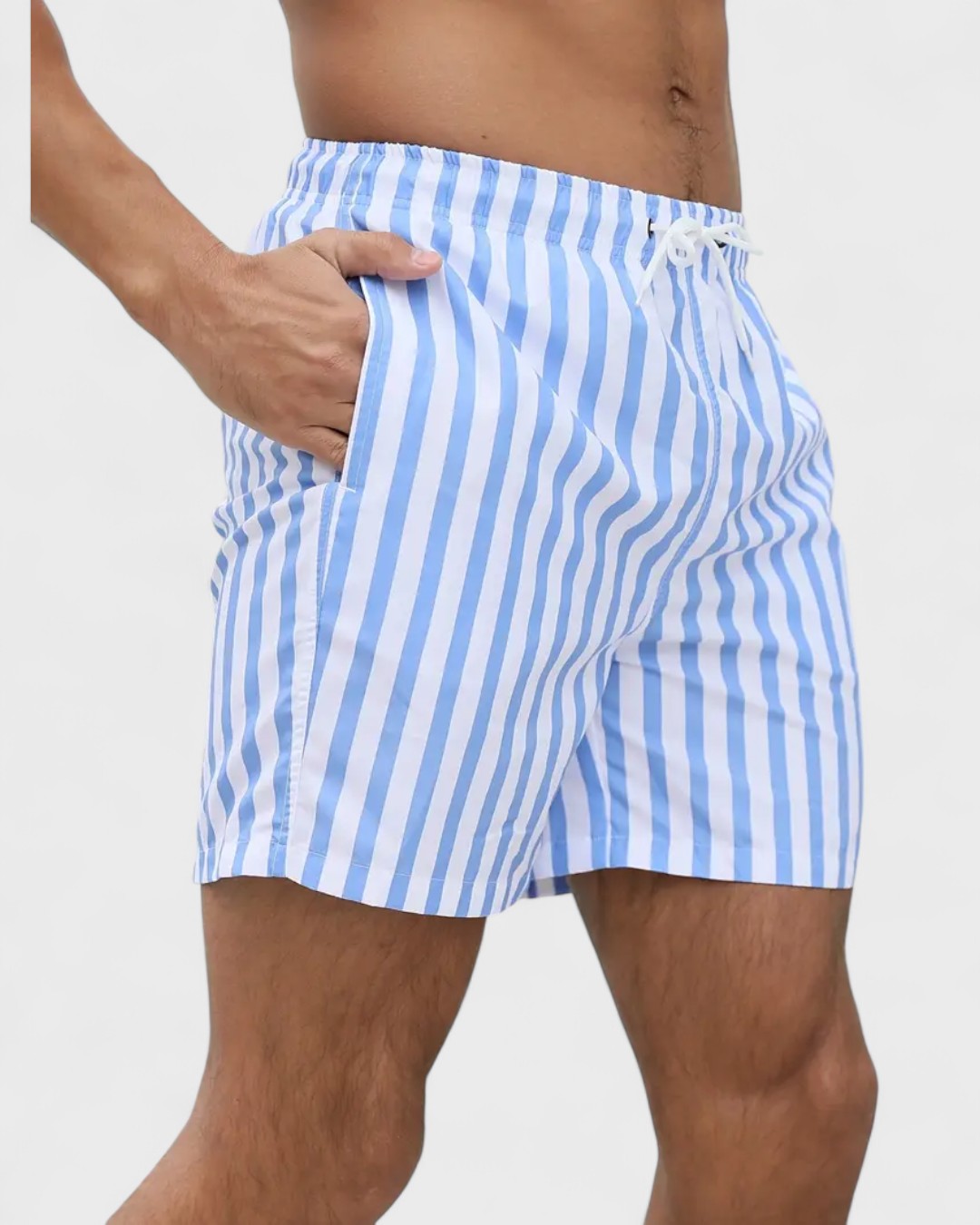 Short de bain rayé bleu et blanc