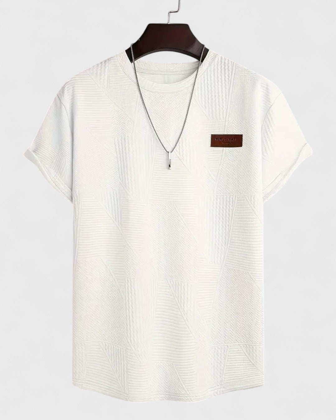 T-shirt pour homme à motif jacquard blanc et marron