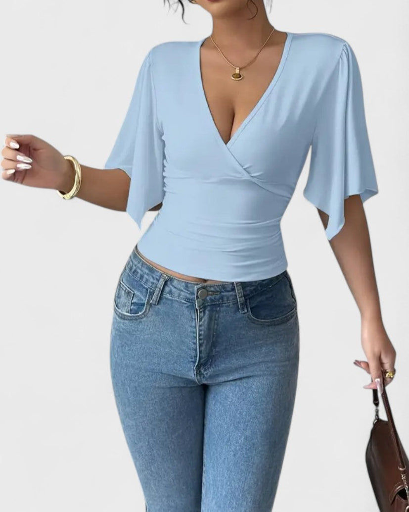 Blouse portefeuille manches papillon