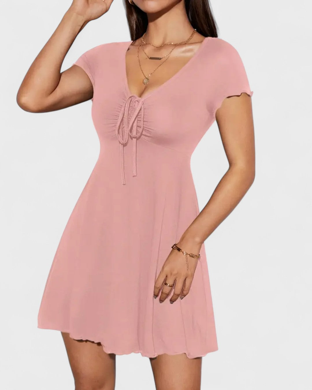 Robe patineuse côtelée à nœud fronçé