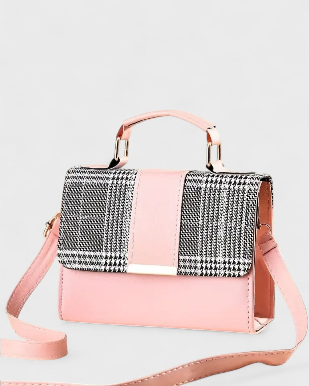 Sac à main structuré motif pied-de-poule