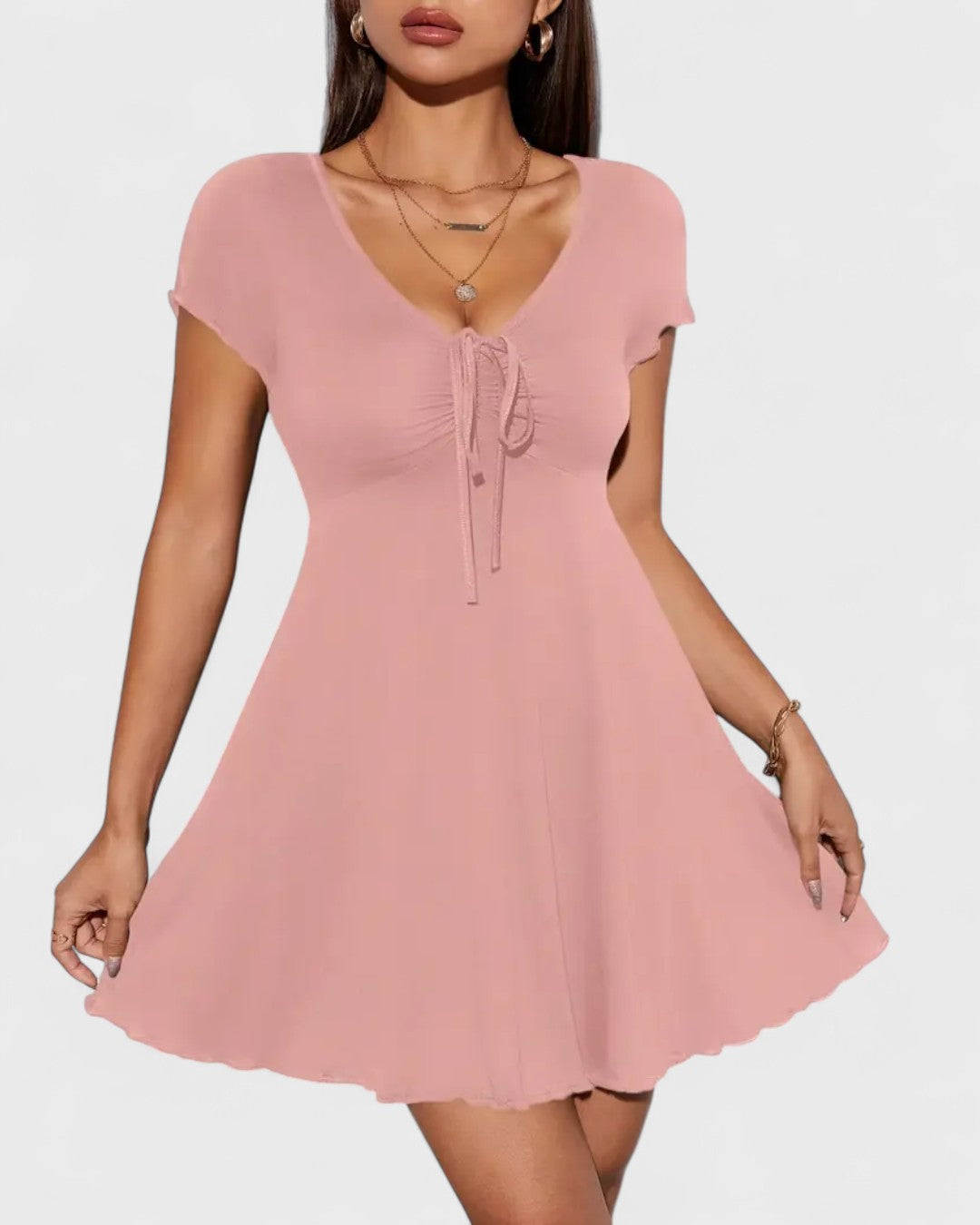 Robe patineuse côtelée à nœud fronçé