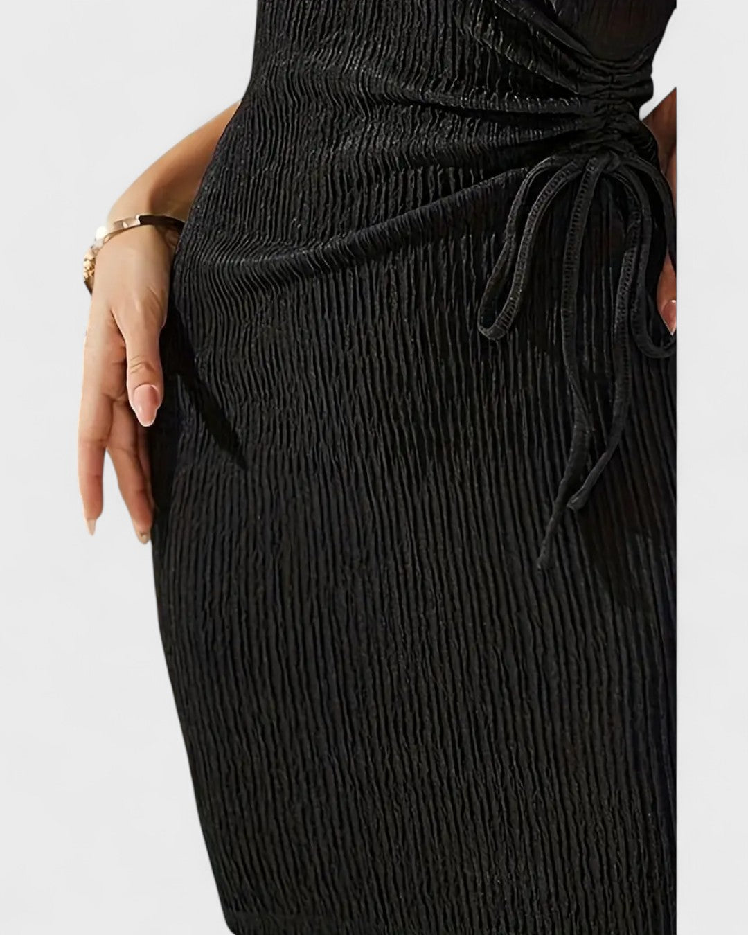 Robe portefeuille côtelée à bretelles fines