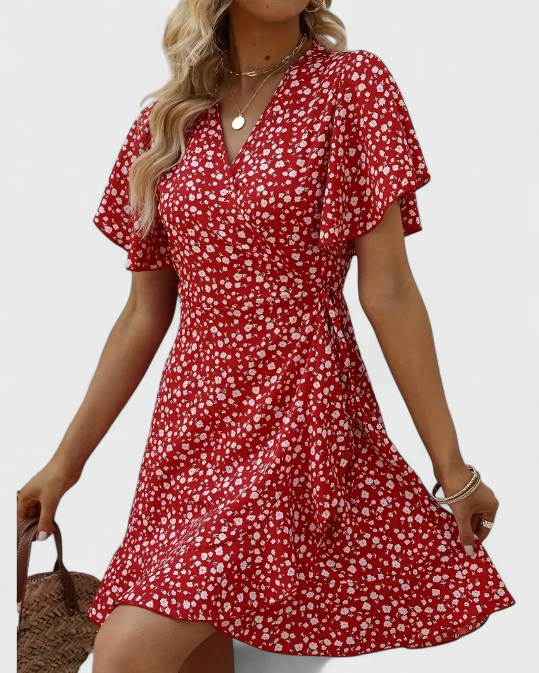 Robe portefeuille à fleurs volantée