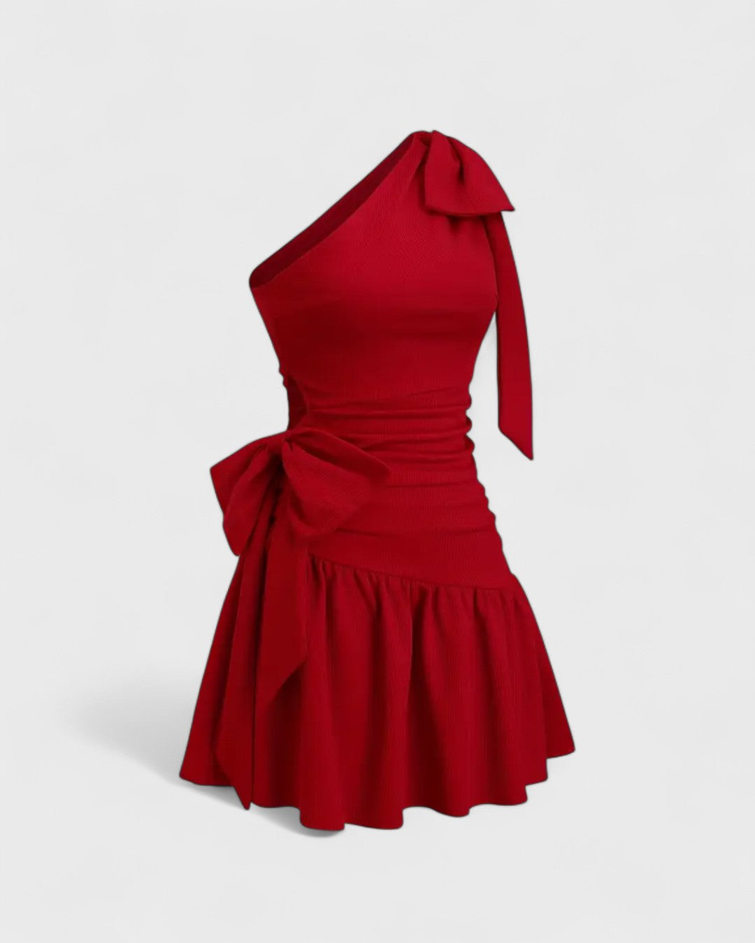 Robe courte asymétrique à nœud et taille froncée