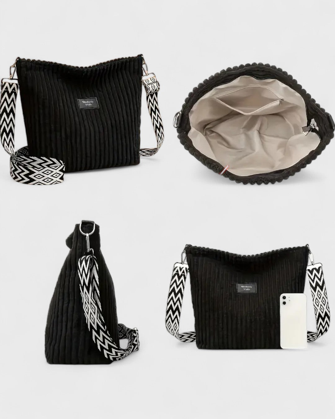 Sac bandoulière côtelé en velours