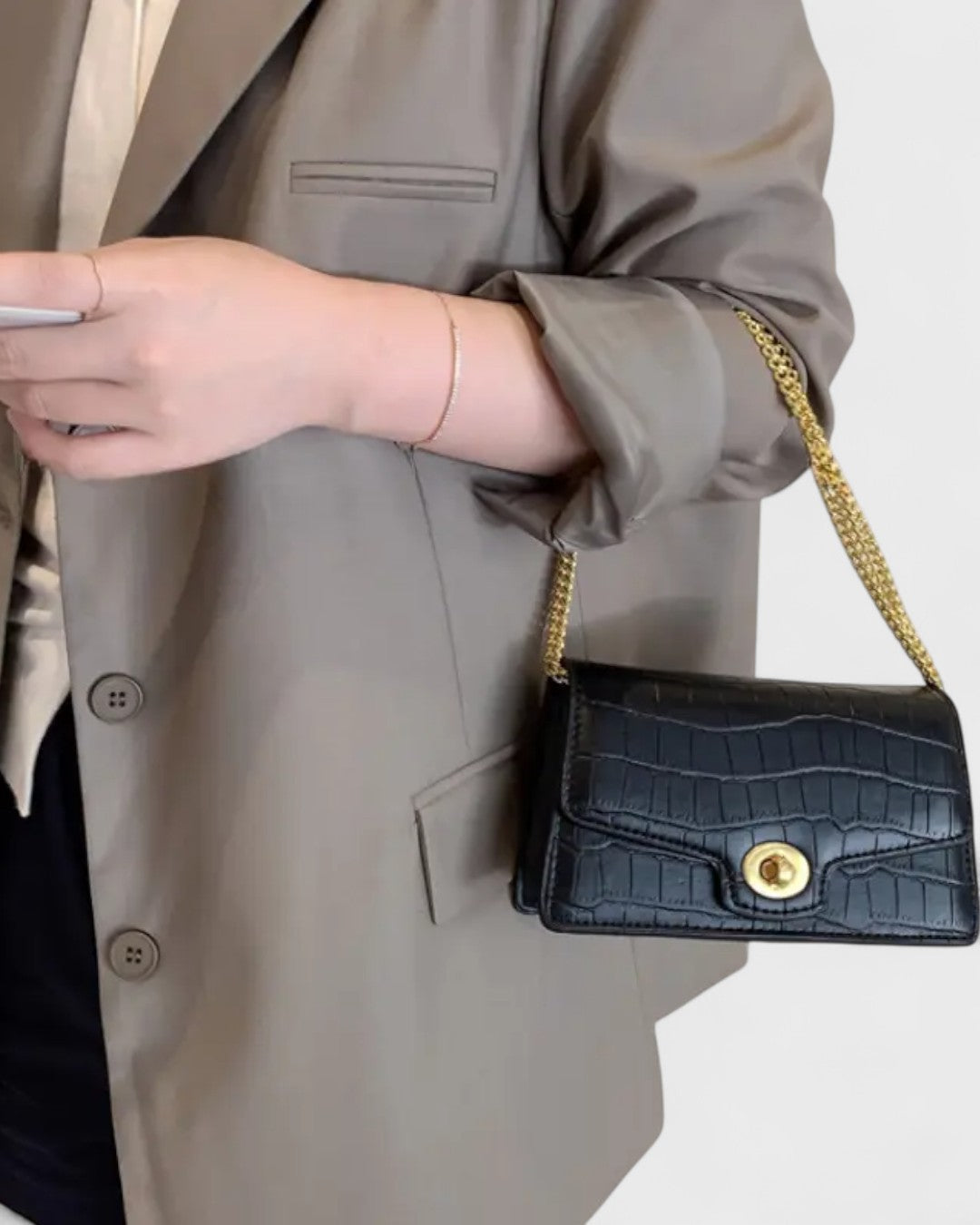 Mini sac bandoulière à chaîne effet croco noir