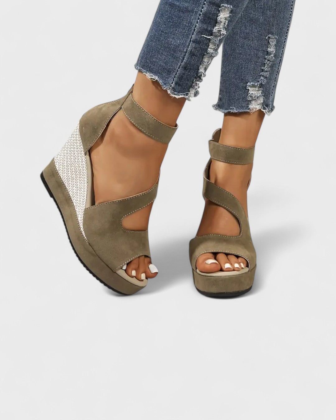 Sandales compensées à brides croisées et talon tressé