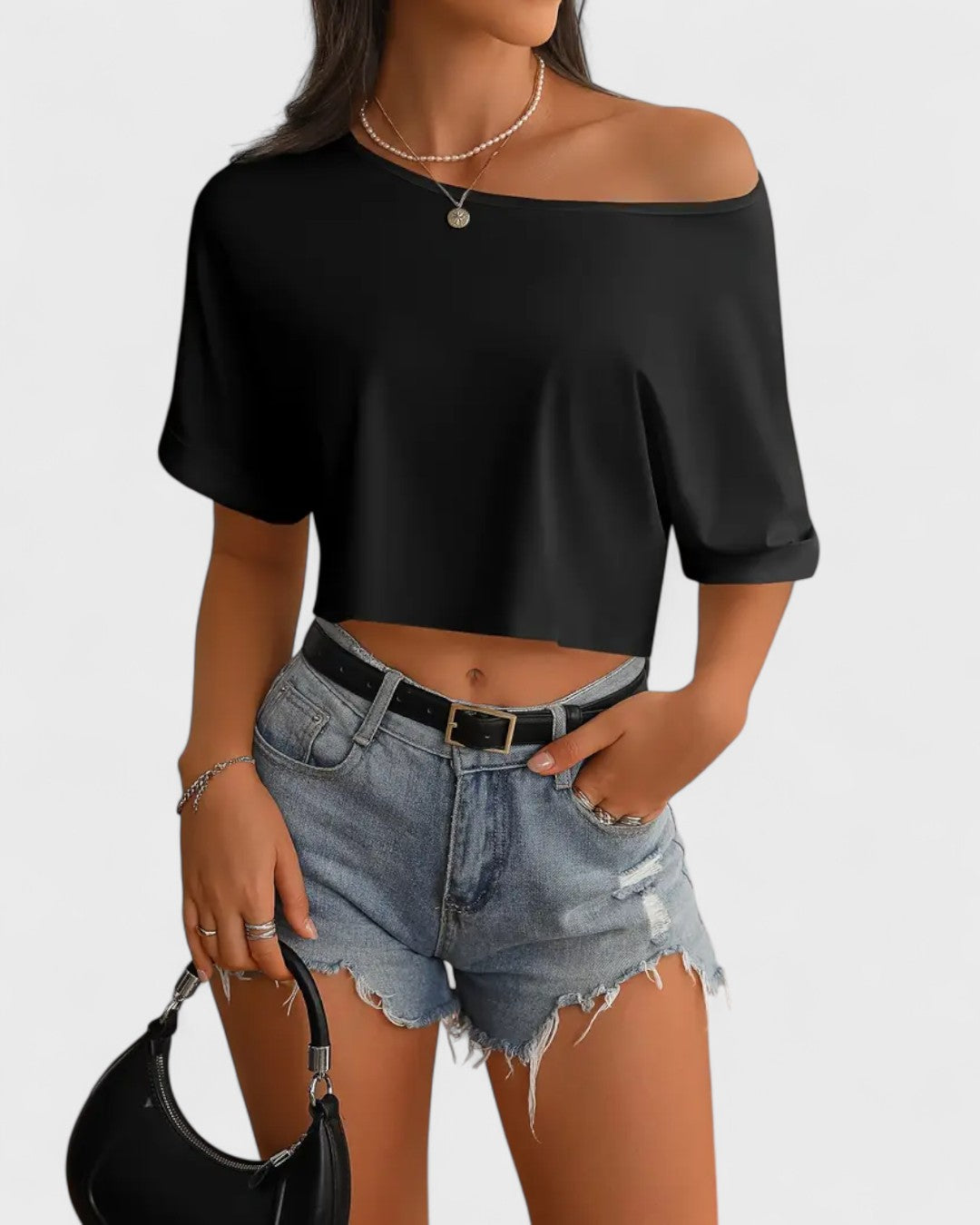 T-shirt court asymétrique à une épaule