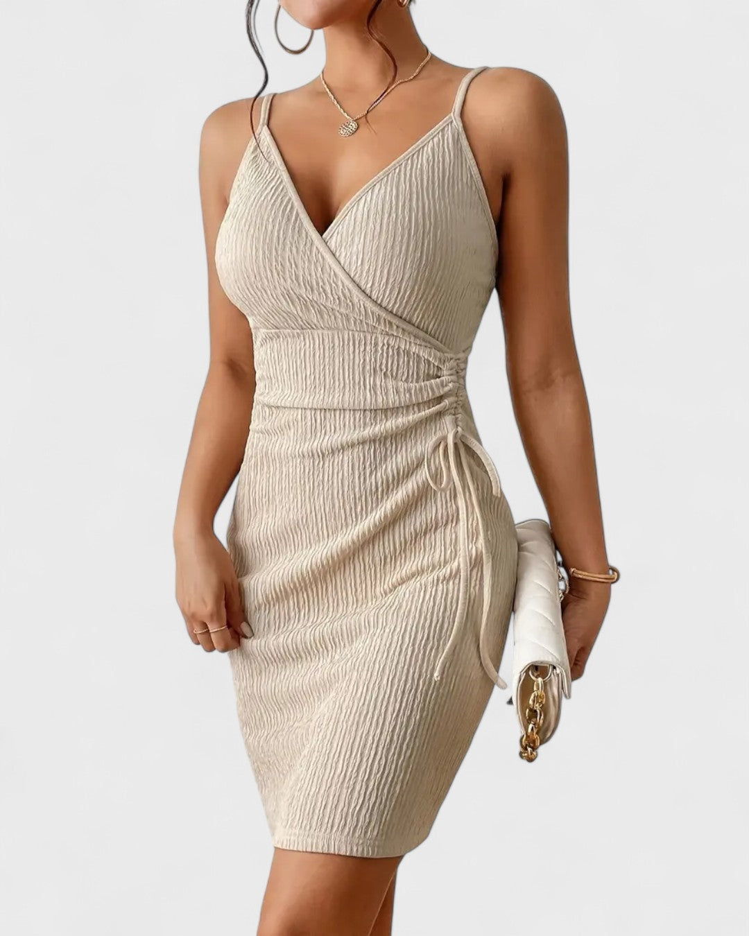 Robe portefeuille côtelée à fines bretelles