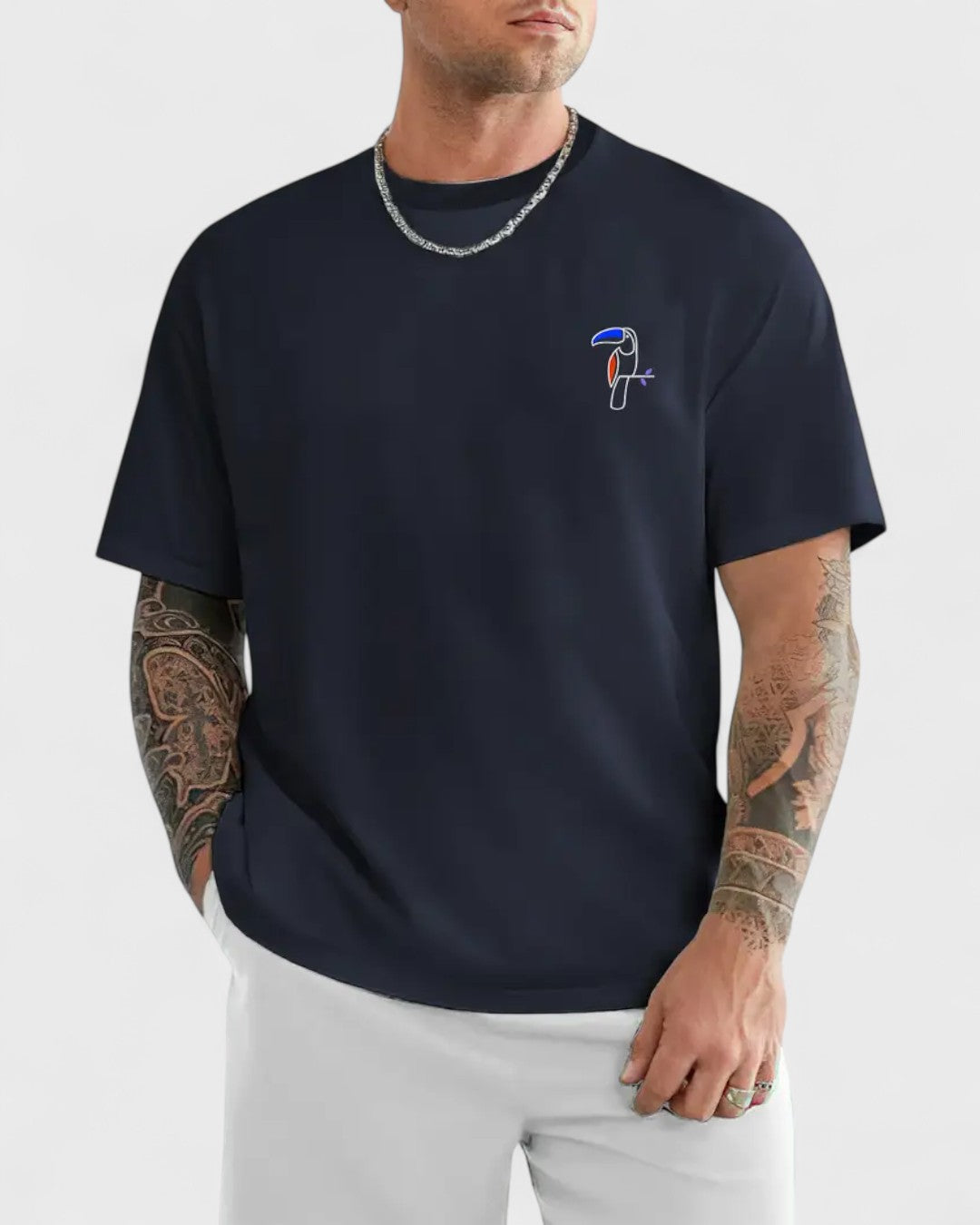 T-shirt col rond brodé toucan