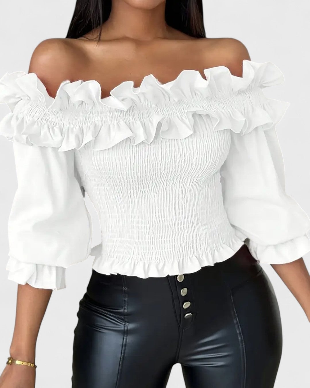 Blouse épaules dénudées à volants