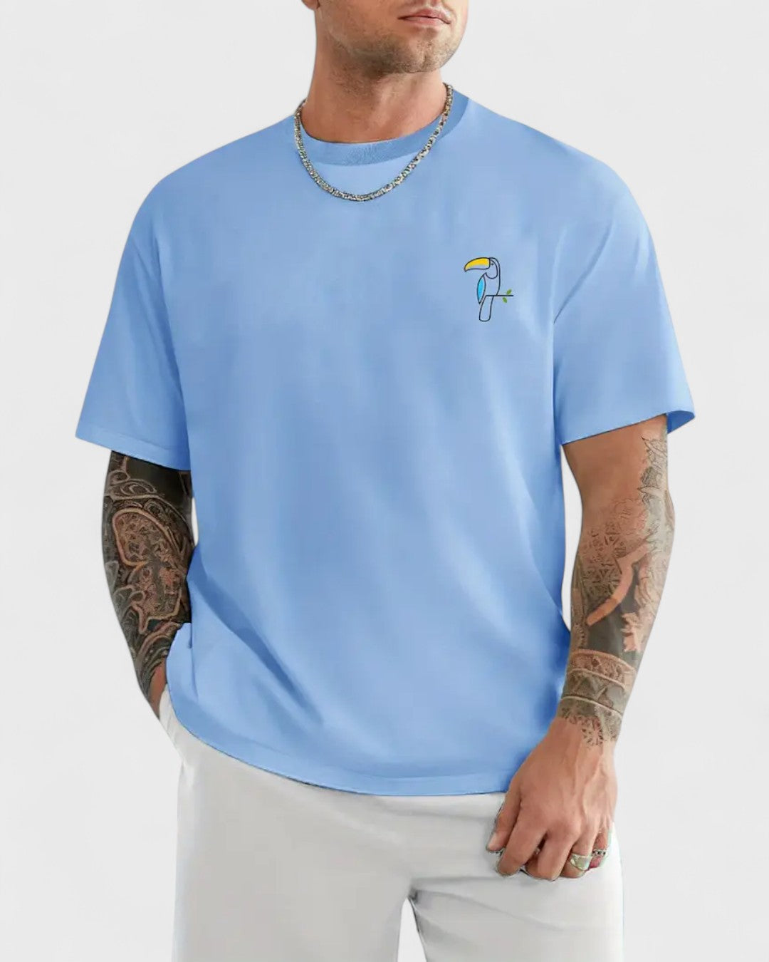 T-shirt col rond brodé toucan