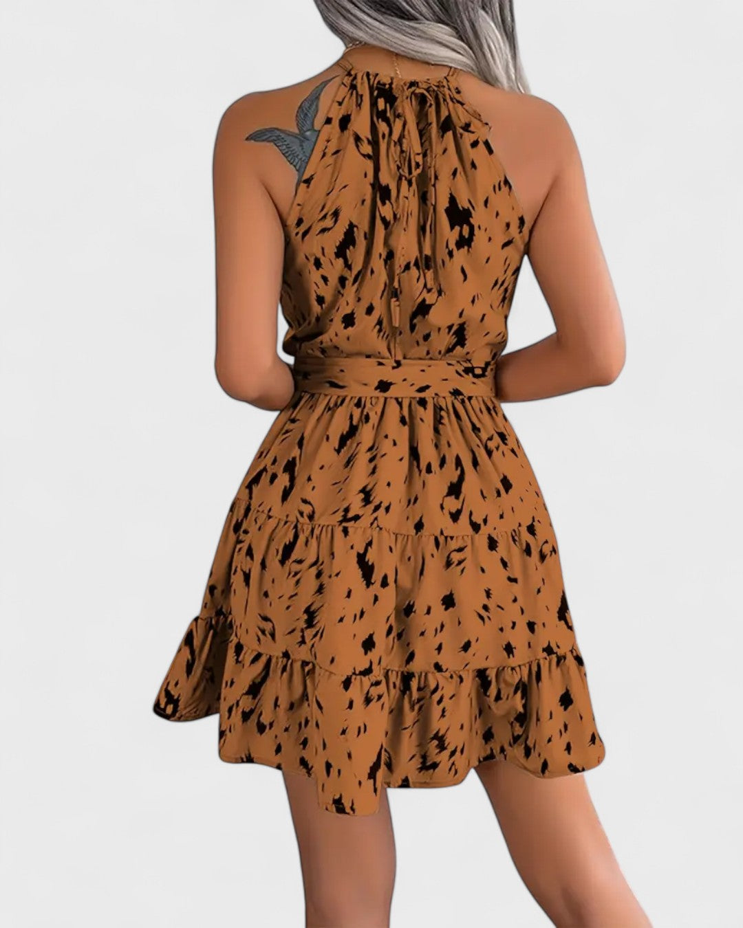 Robe trapèze à imprimé léopard et col noué