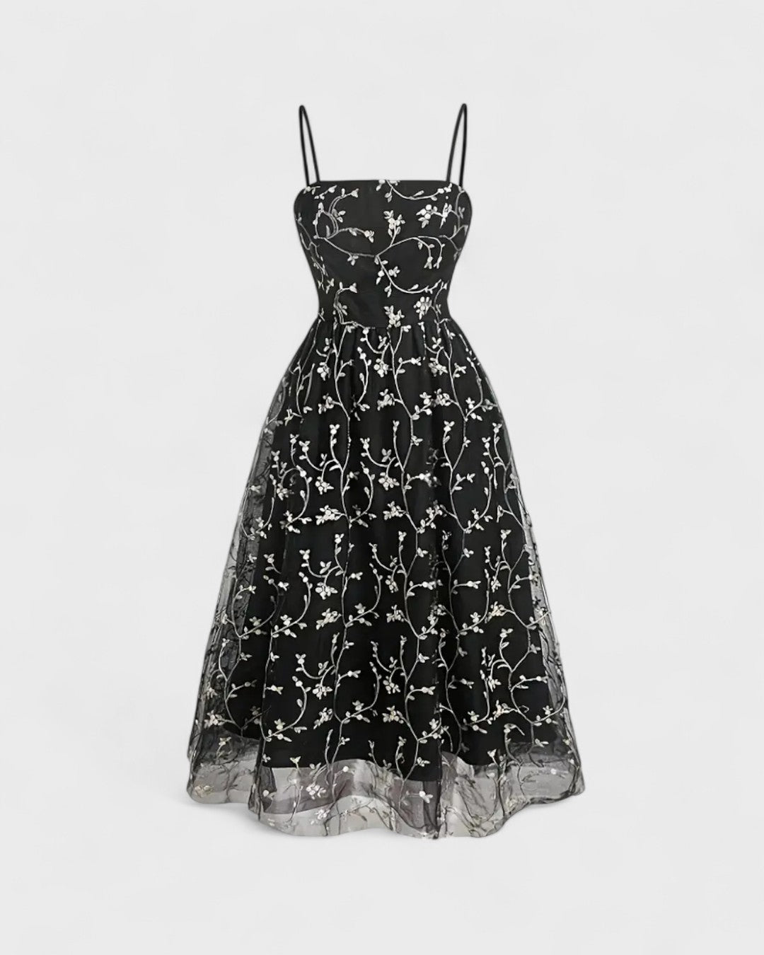 Robe mi-longue bustier fendue à volants