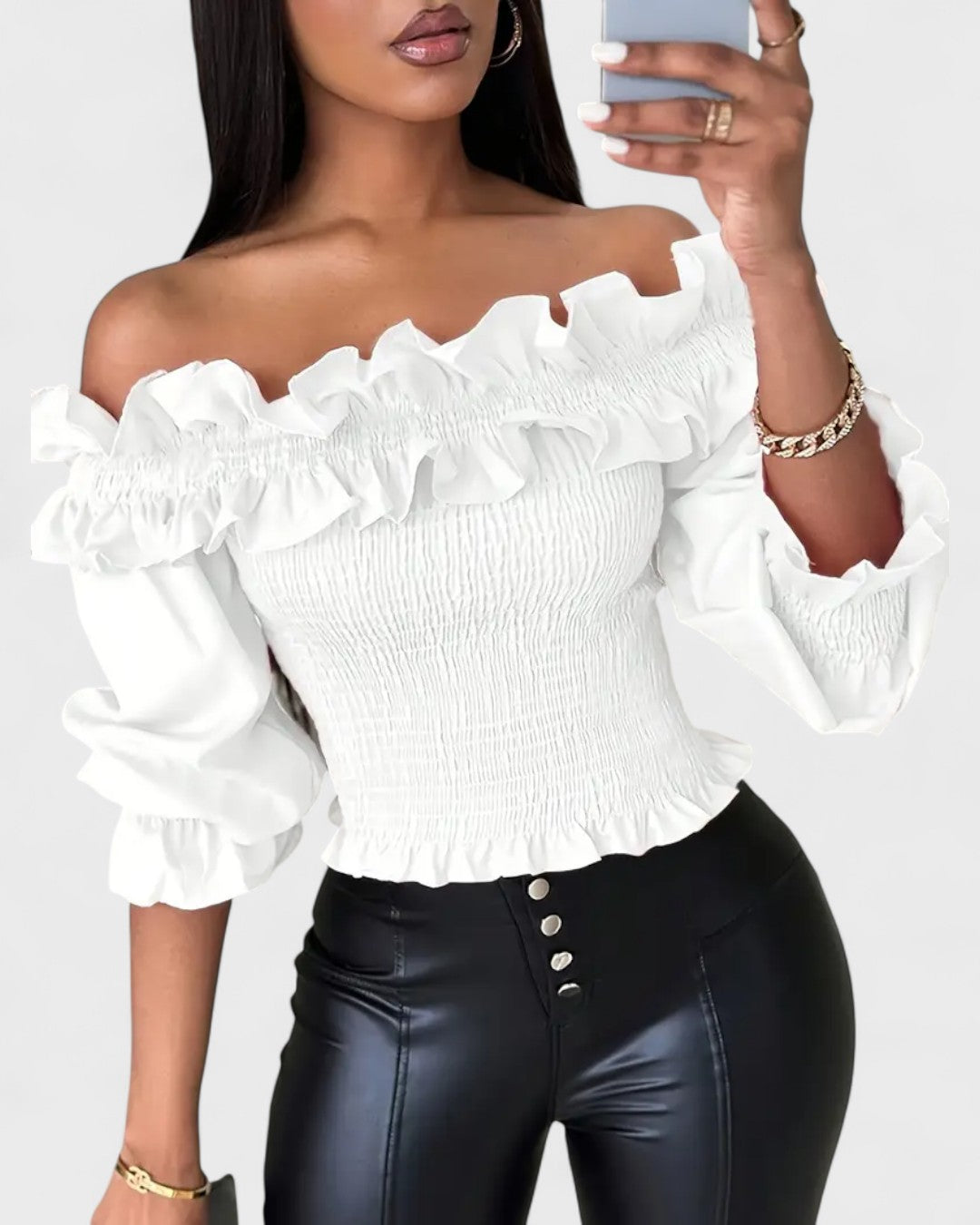 Blouse épaules dénudées à volants