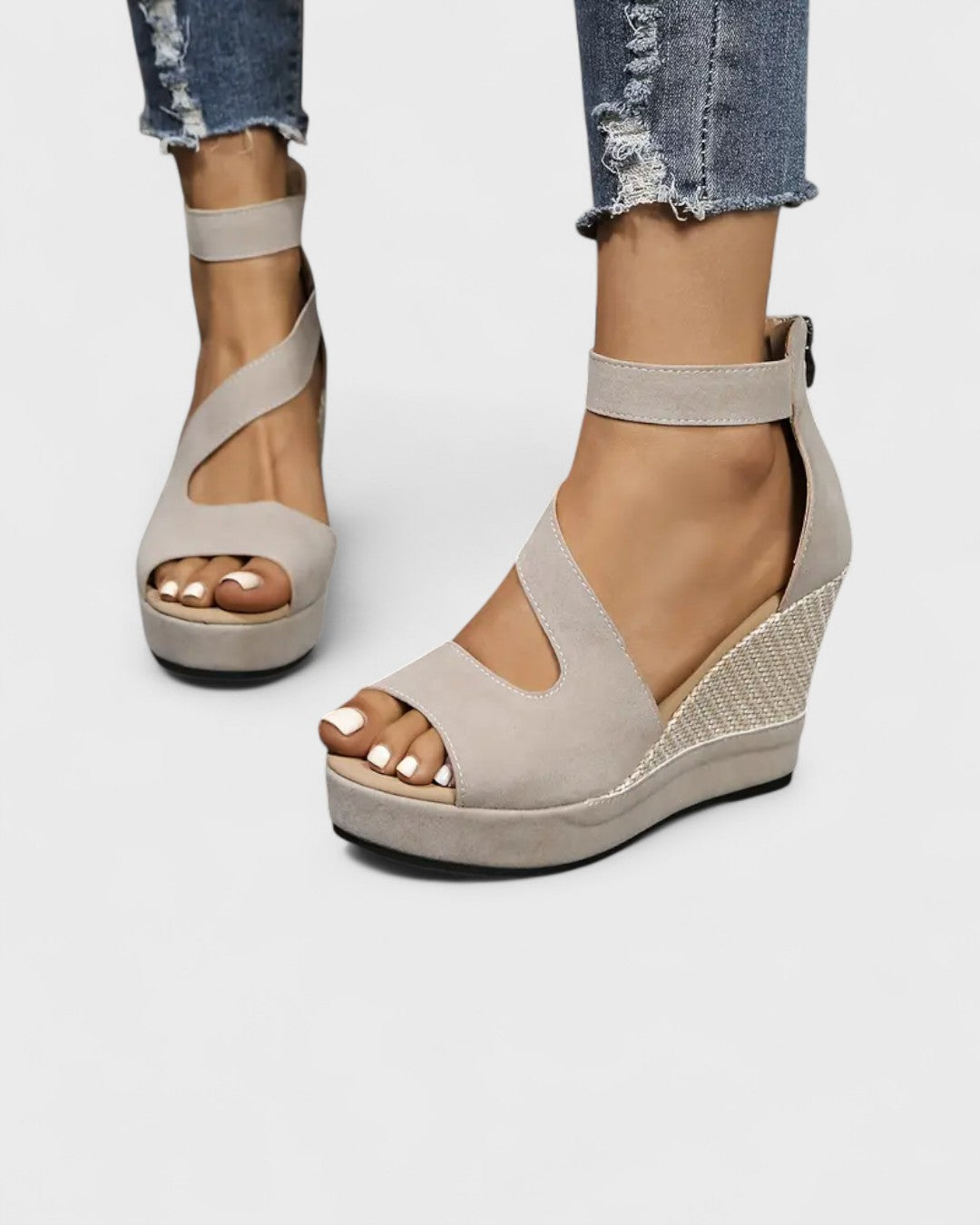 Sandales compensées à brides croisées et talon tressé