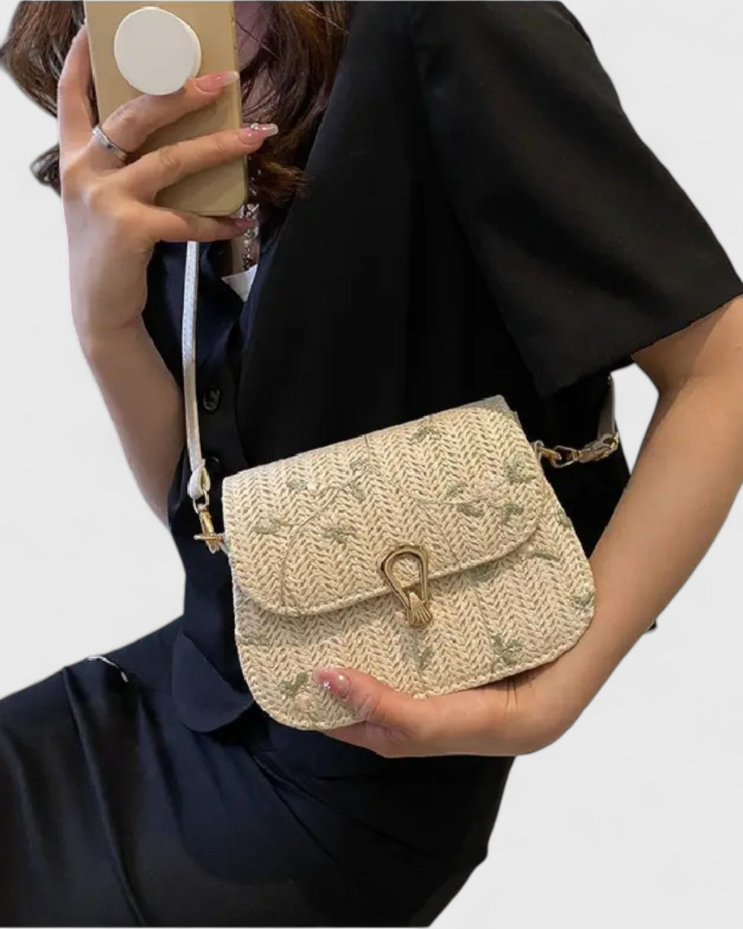 Sac bandoulière tissé à motif fleuri