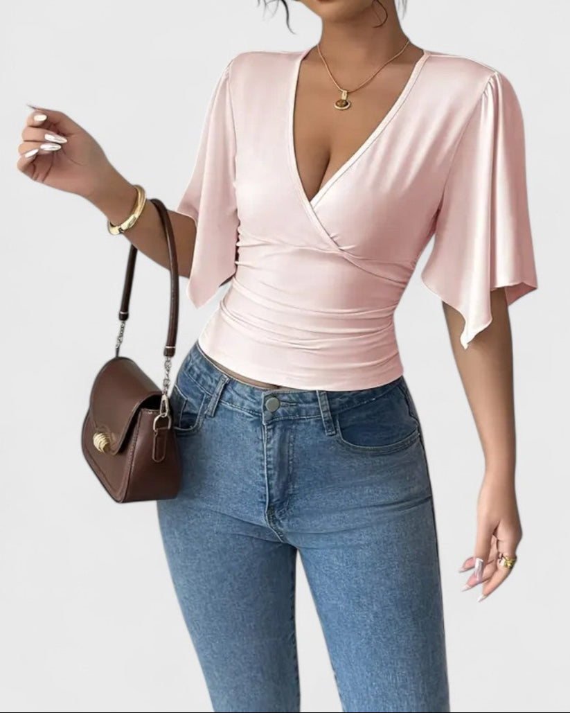 Blouse portefeuille manches papillon