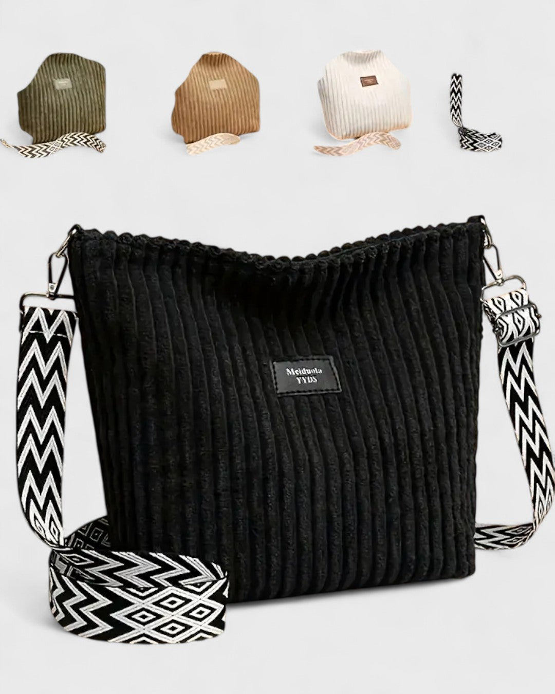 Sac bandoulière côtelé en velours