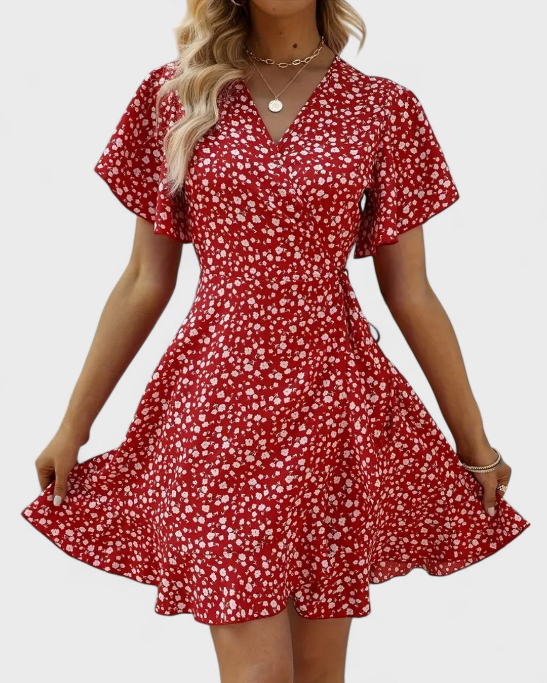 Robe portefeuille à fleurs volantée
