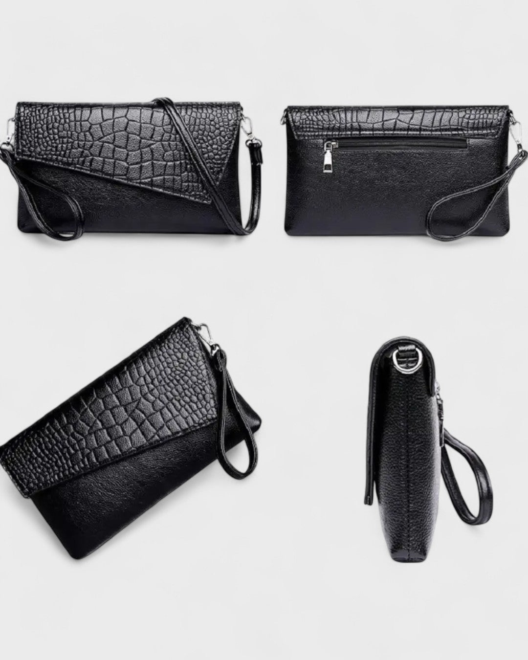Pochette croco noir asymétrique