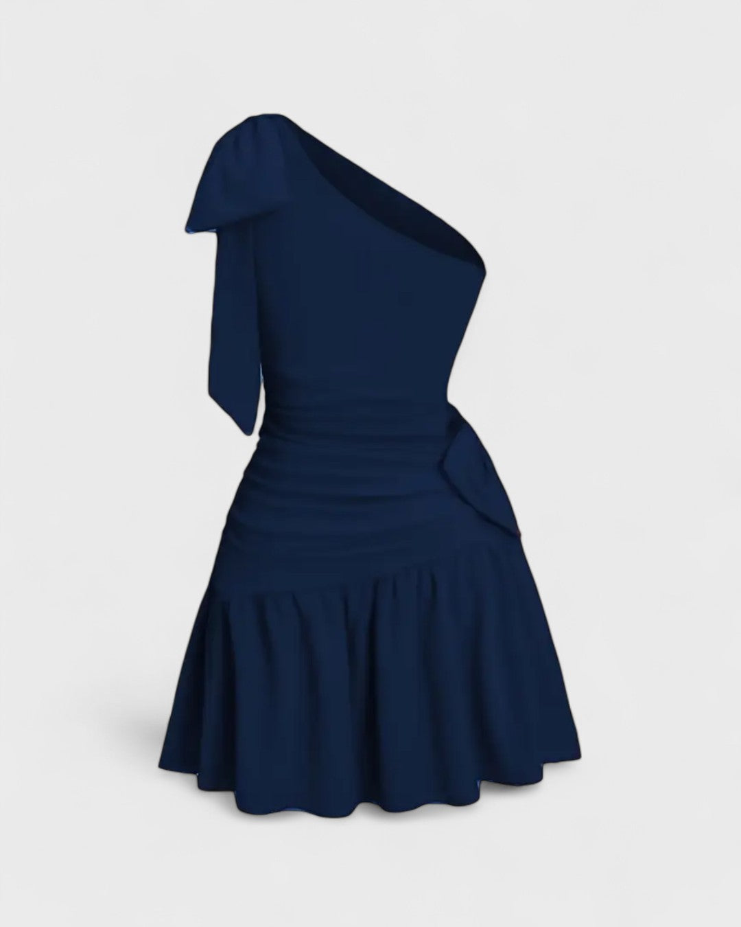 Robe courte asymétrique à nœud et taille froncée