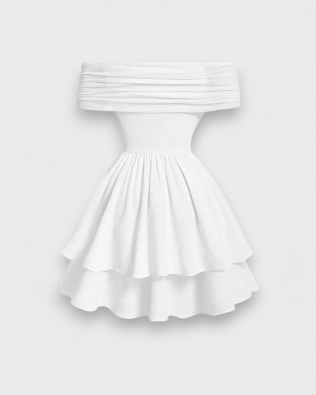 Robe midi épaules dénudées à volants