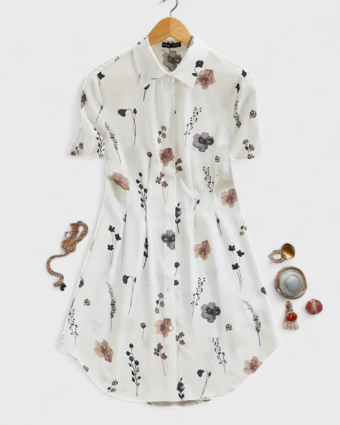 Robe chemisier fleurie à manches courtes