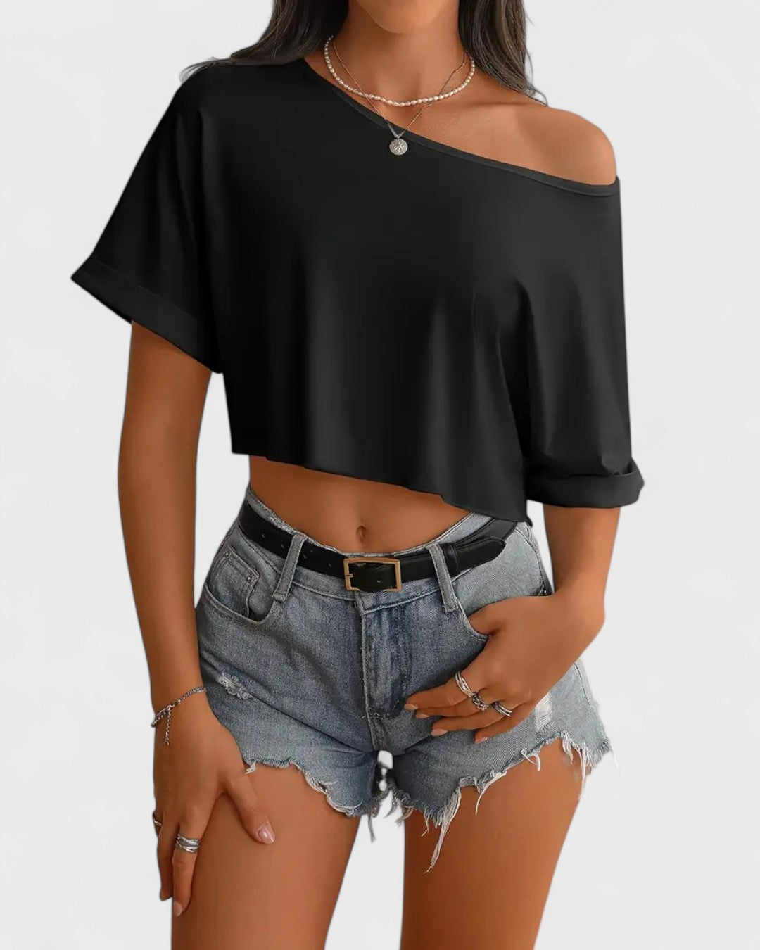 T-shirt court asymétrique à une épaule