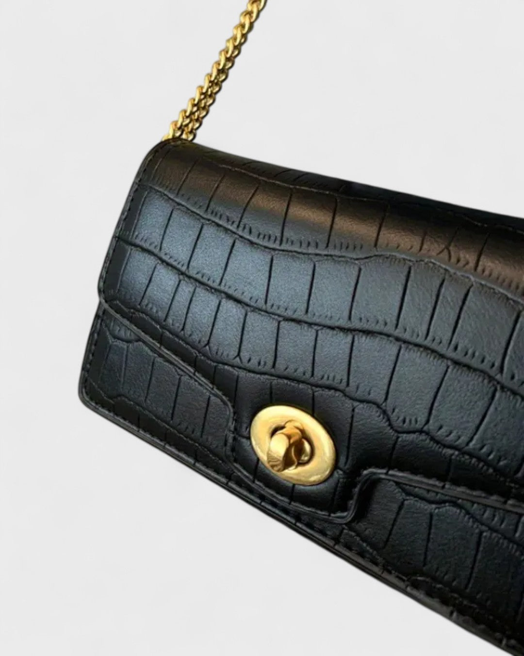 Mini sac bandoulière à chaîne effet croco noir