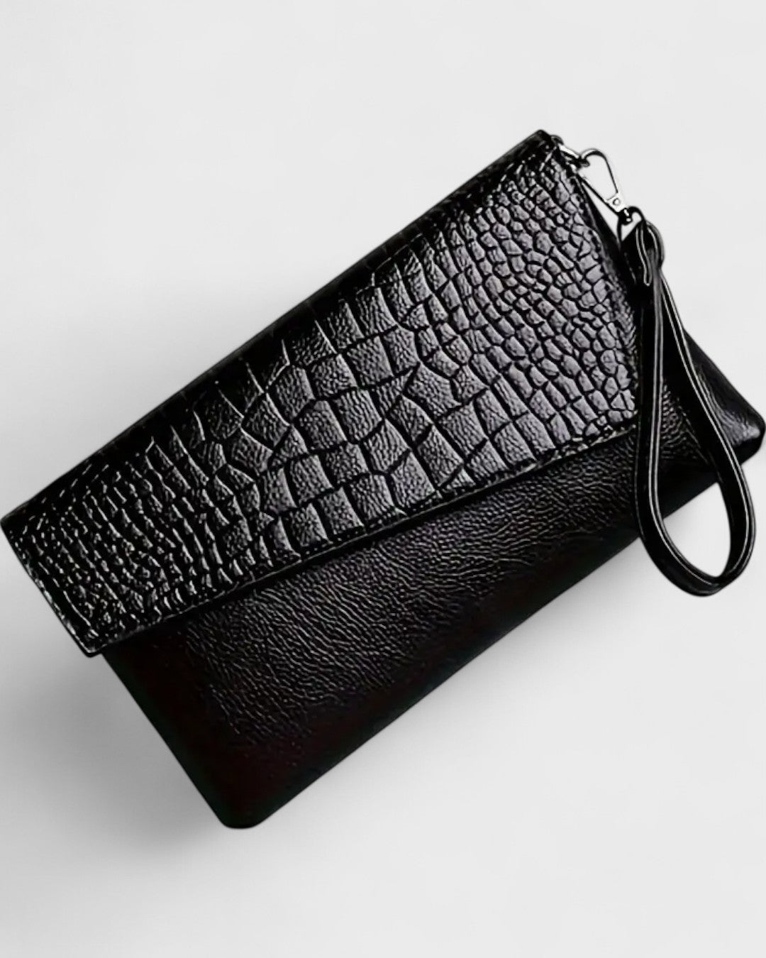 Pochette croco noir asymétrique