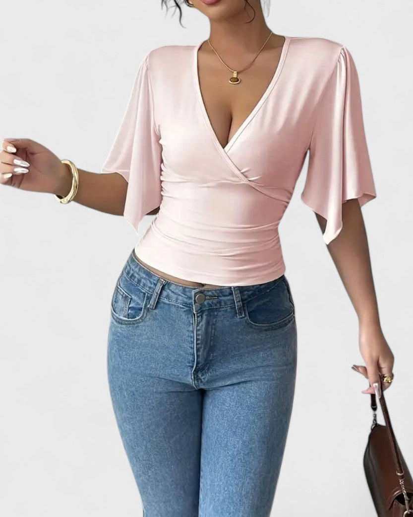 Blouse portefeuille manches papillon