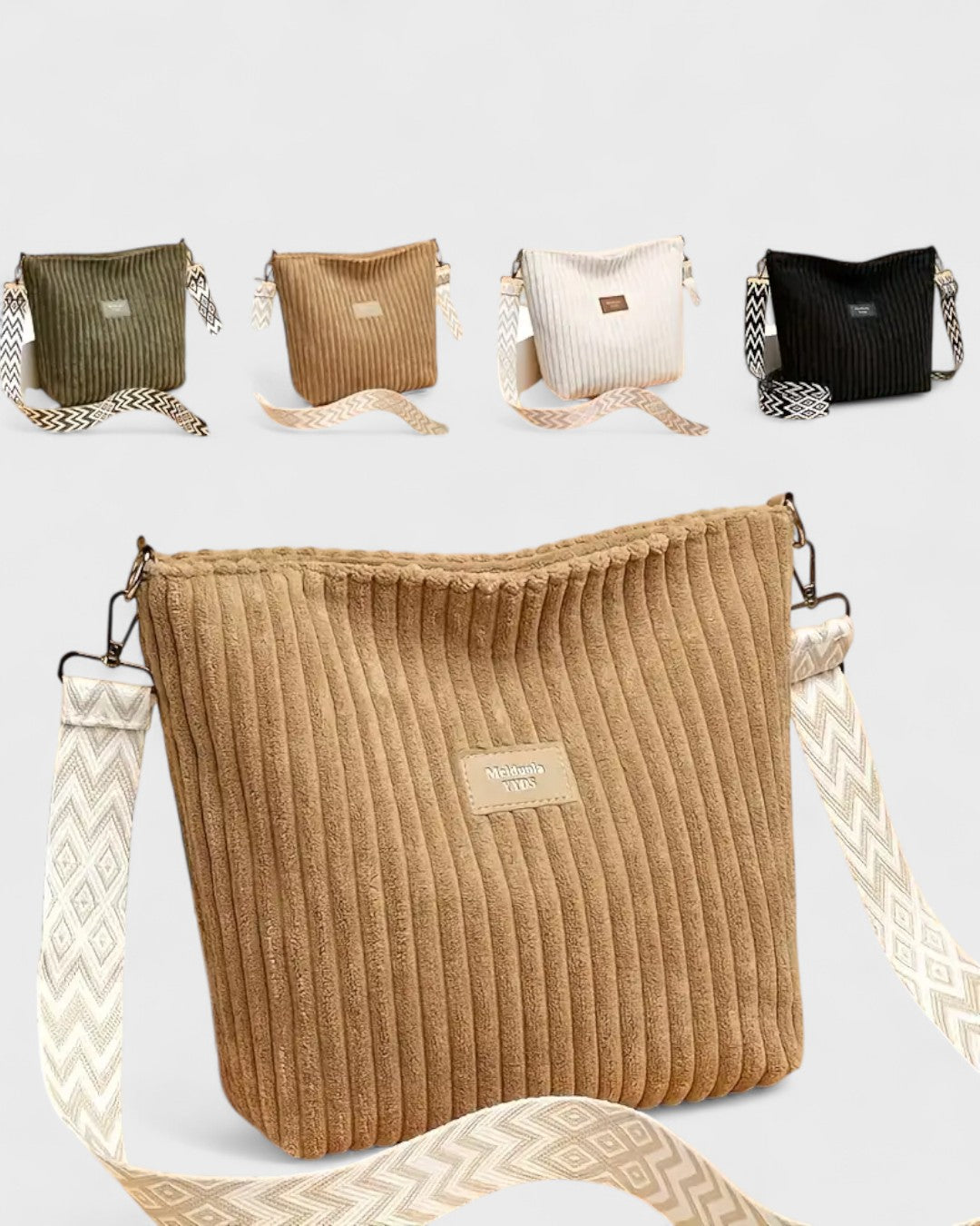 Sac bandoulière côtelé en velours