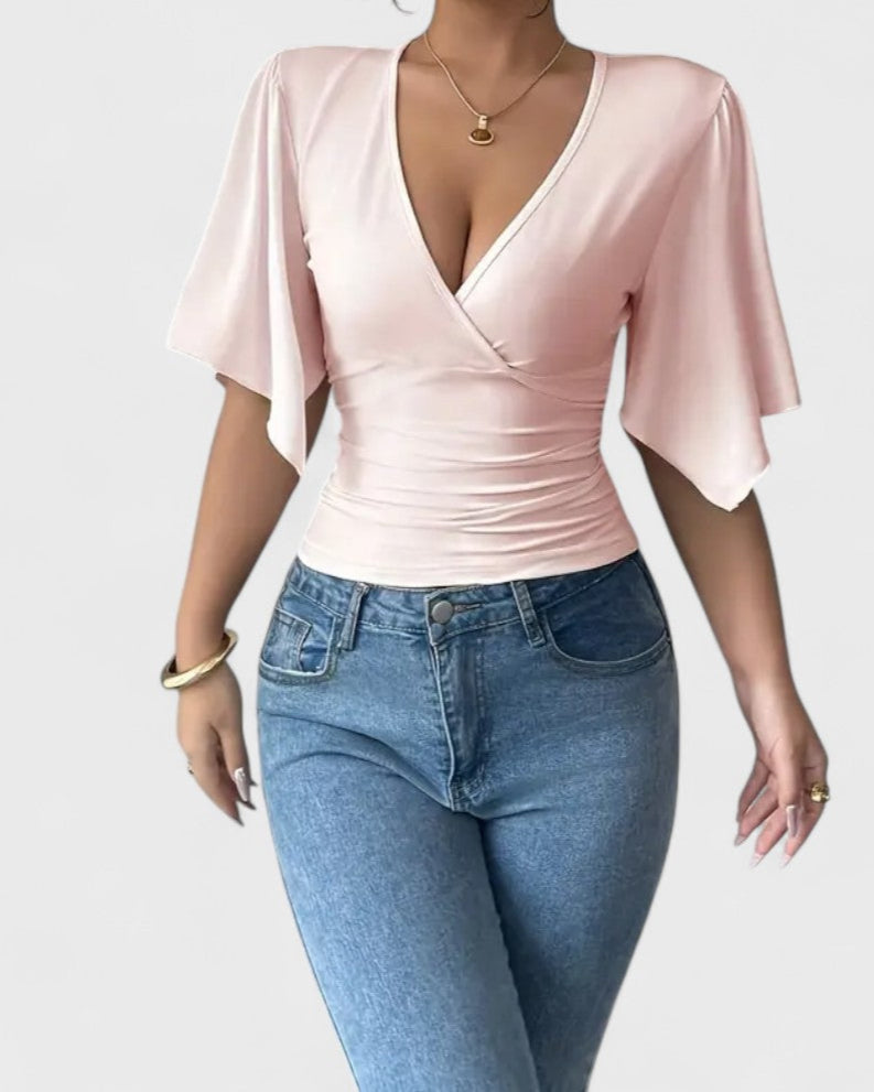 Blouse portefeuille manches papillon