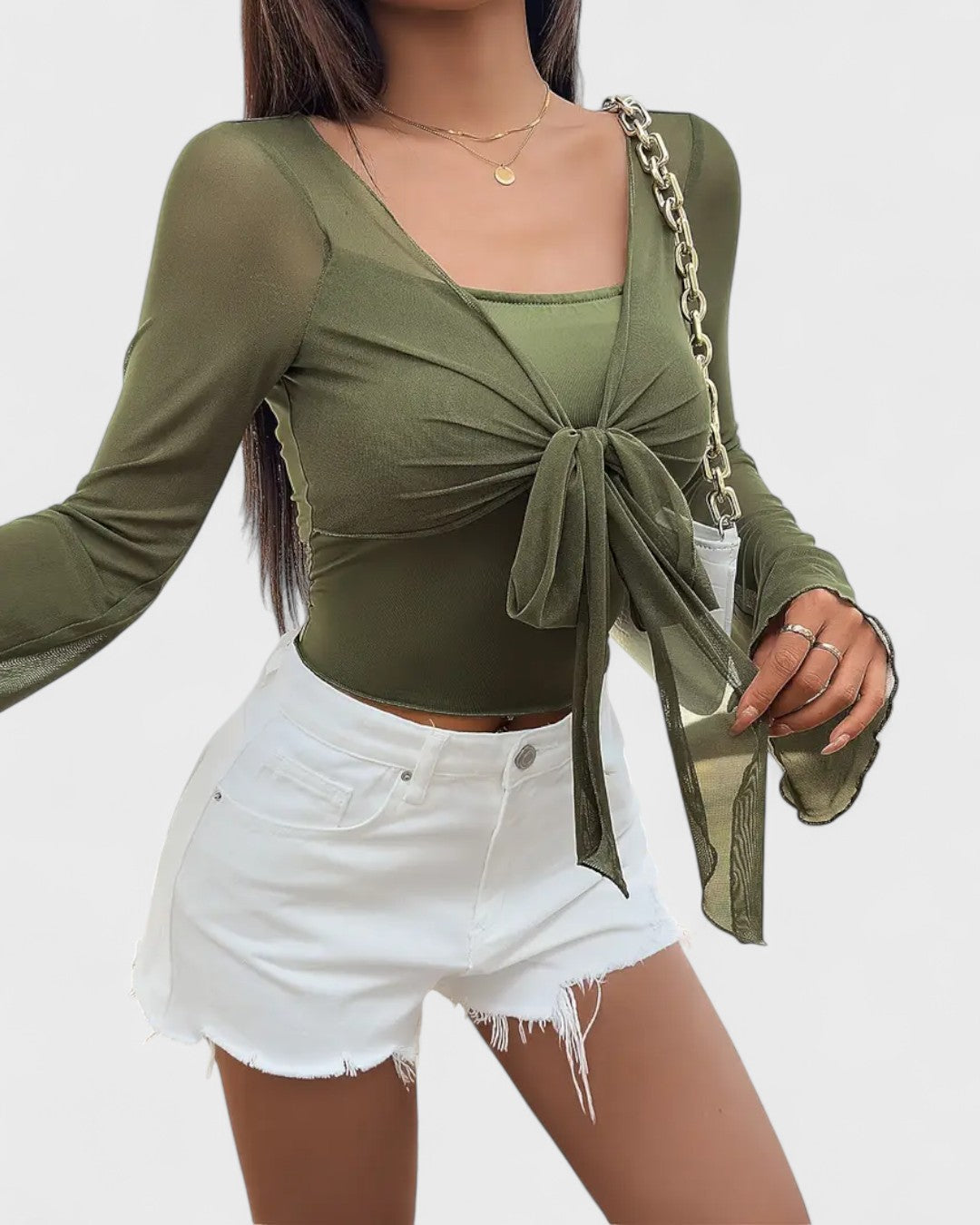 Haut manches évasées à nouer