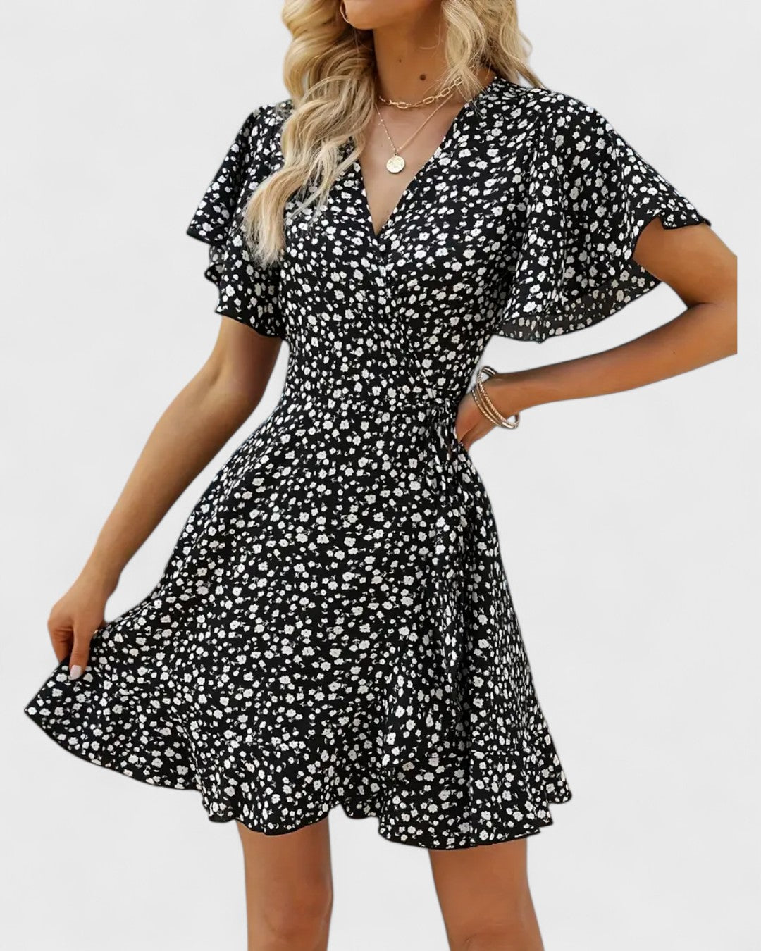 Robe portefeuille à fleurs volantée