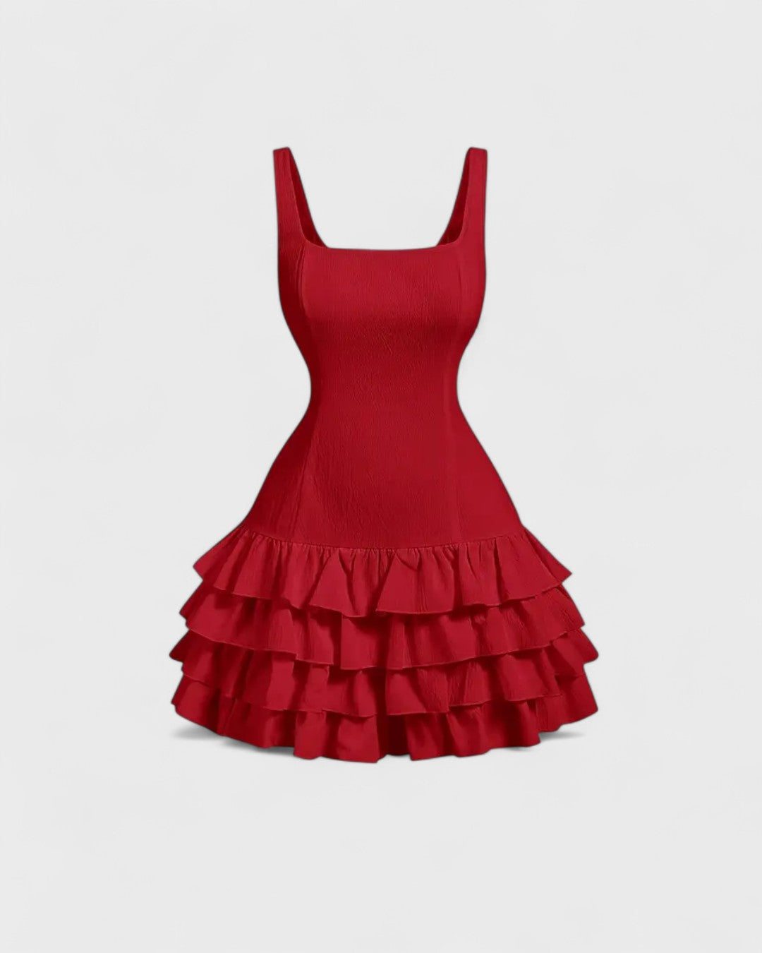 Robe à volants rouge carmin asymétrique