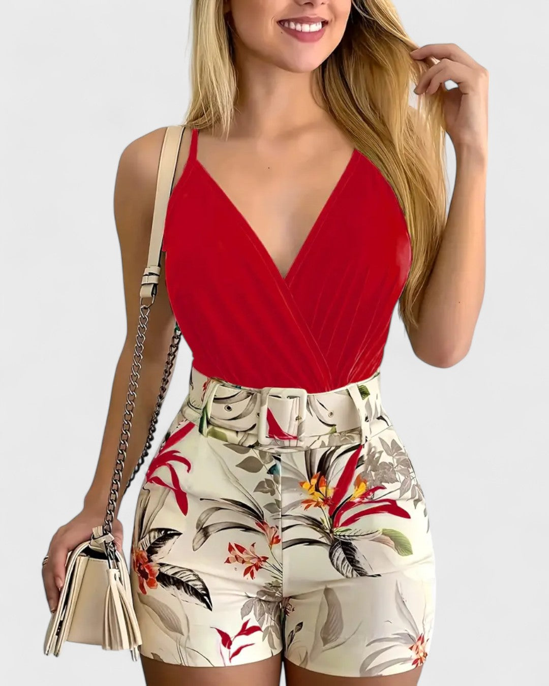 Ensemble top à bretelles et short fleuri