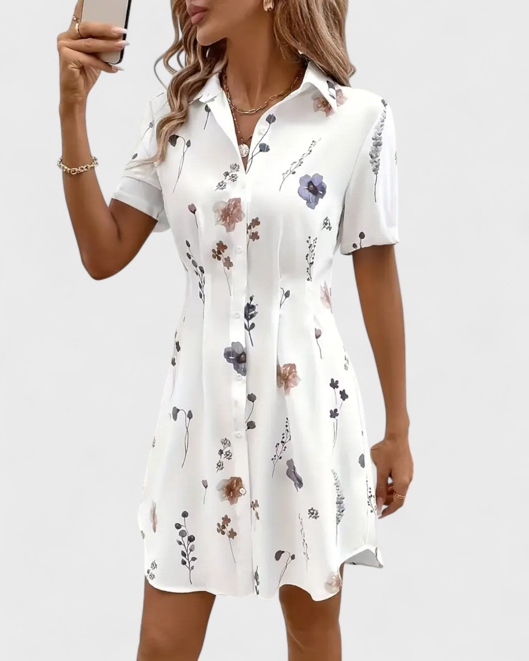 Robe chemisier fleurie à manches courtes
