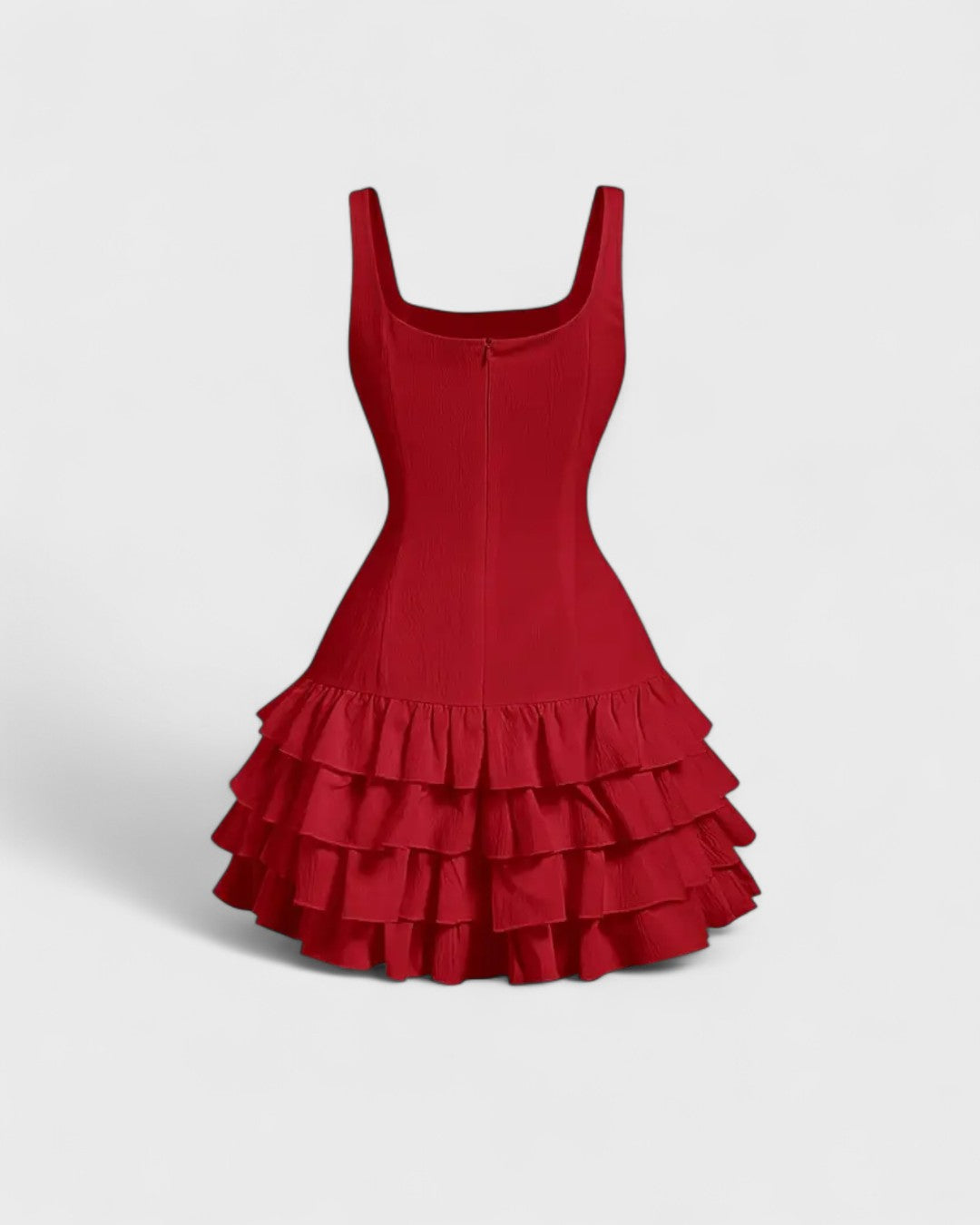 Robe à volants rouge carmin asymétrique