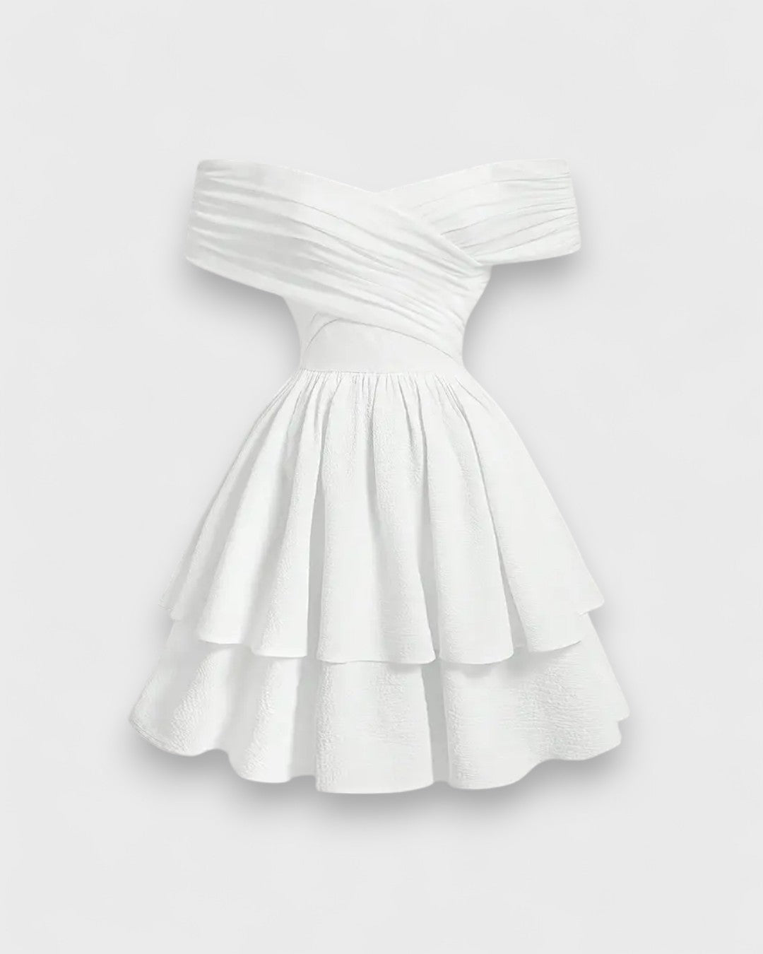 Robe midi épaules dénudées à volants