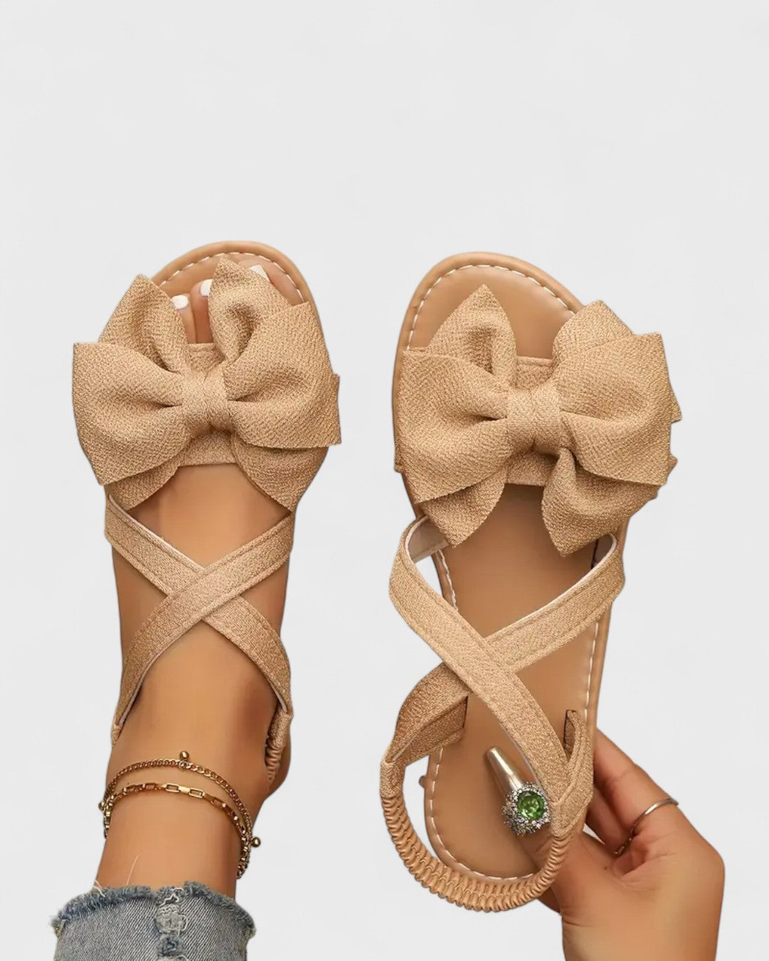 Sandales plates à nœud en tissu