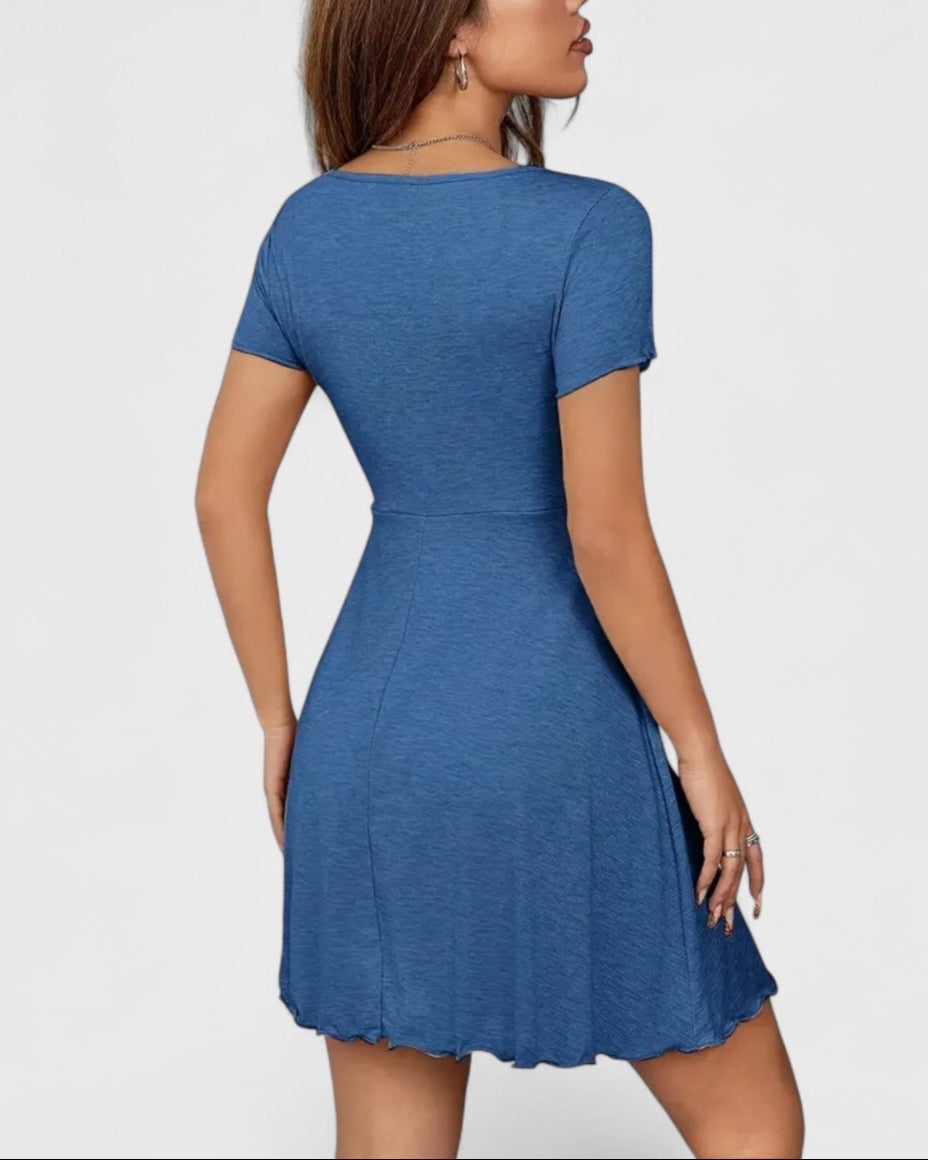 Robe patineuse côtelée à nœud fronçé
