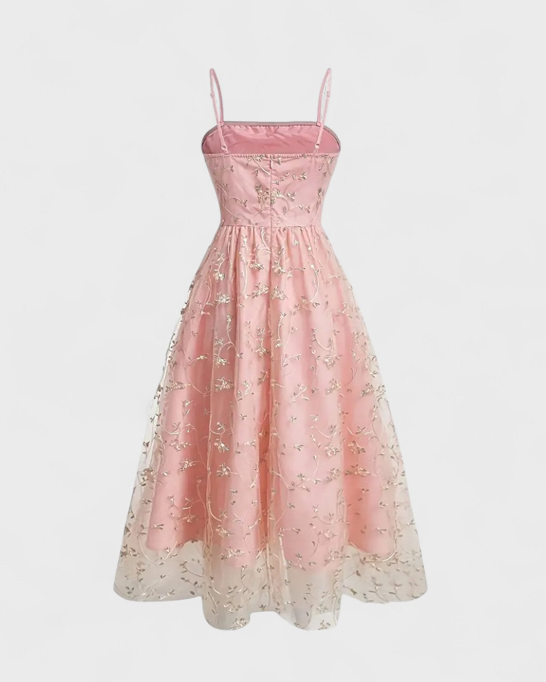 Robe mi-longue bustier fendue à volants