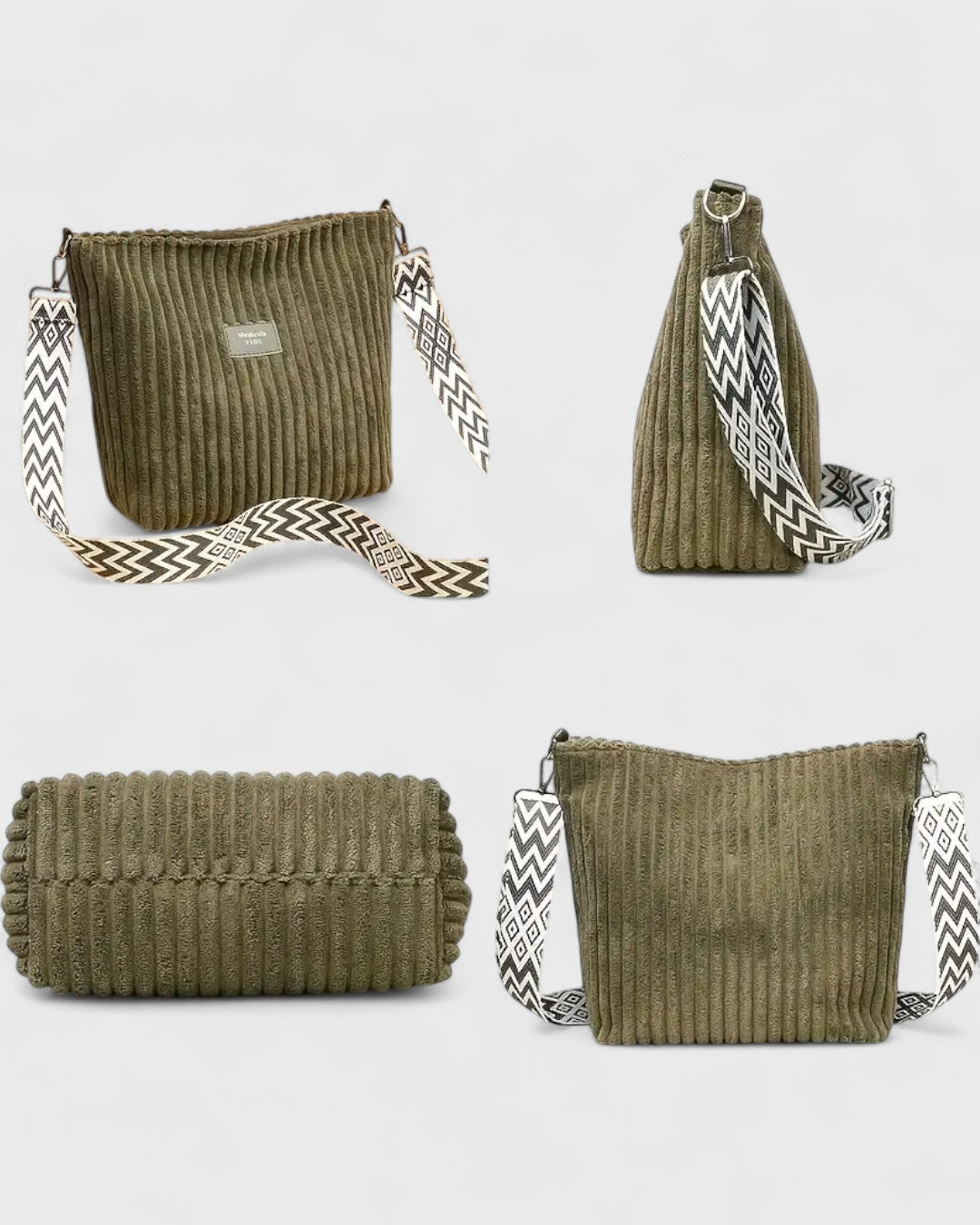 Sac bandoulière côtelé en velours