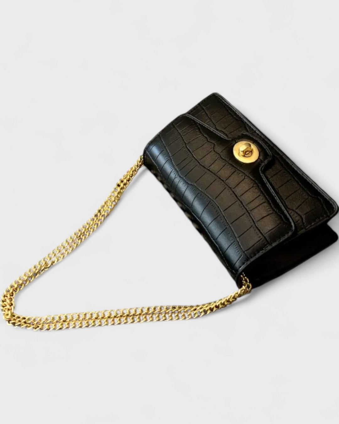 Mini sac bandoulière à chaîne effet croco noir