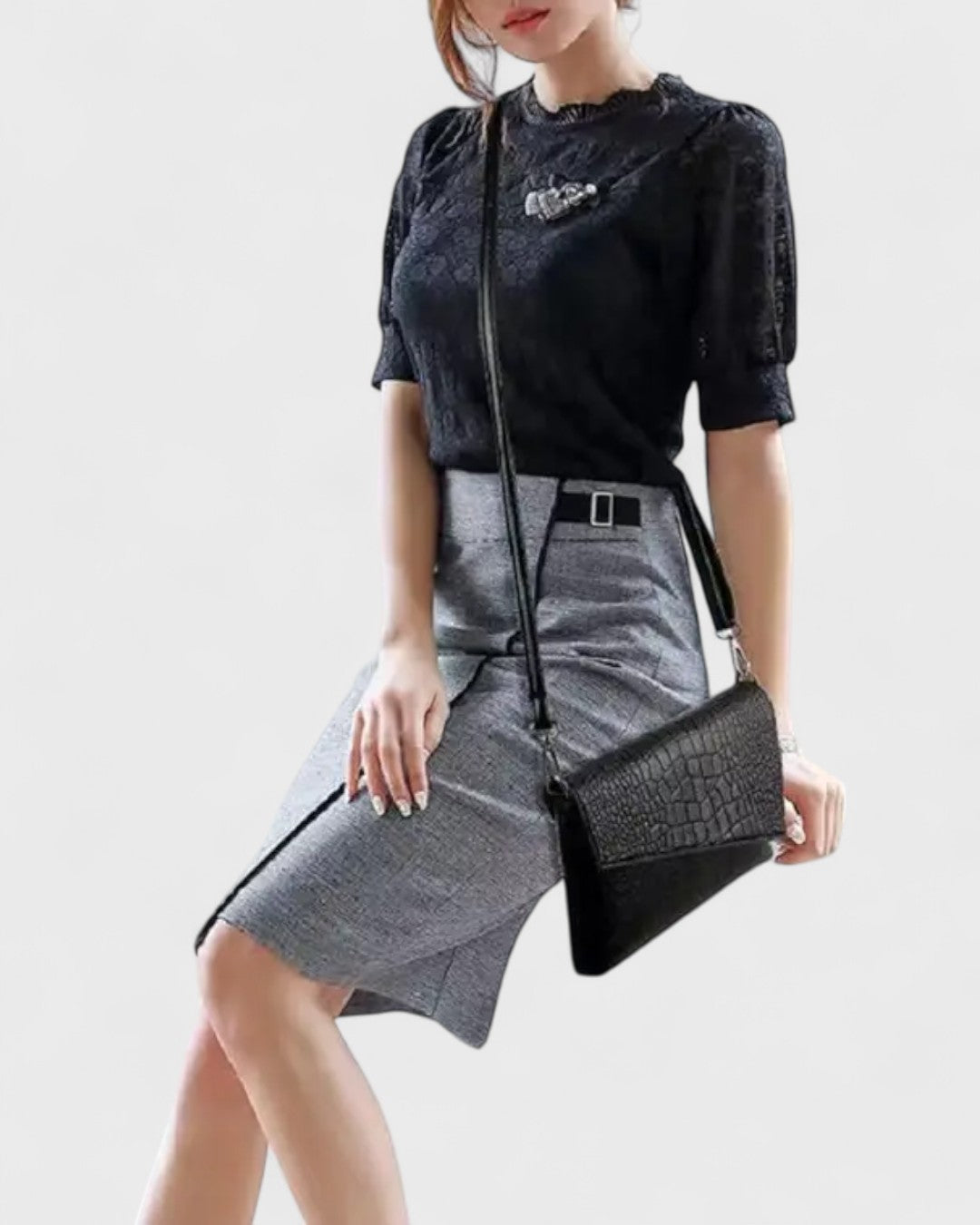 Pochette croco noir asymétrique