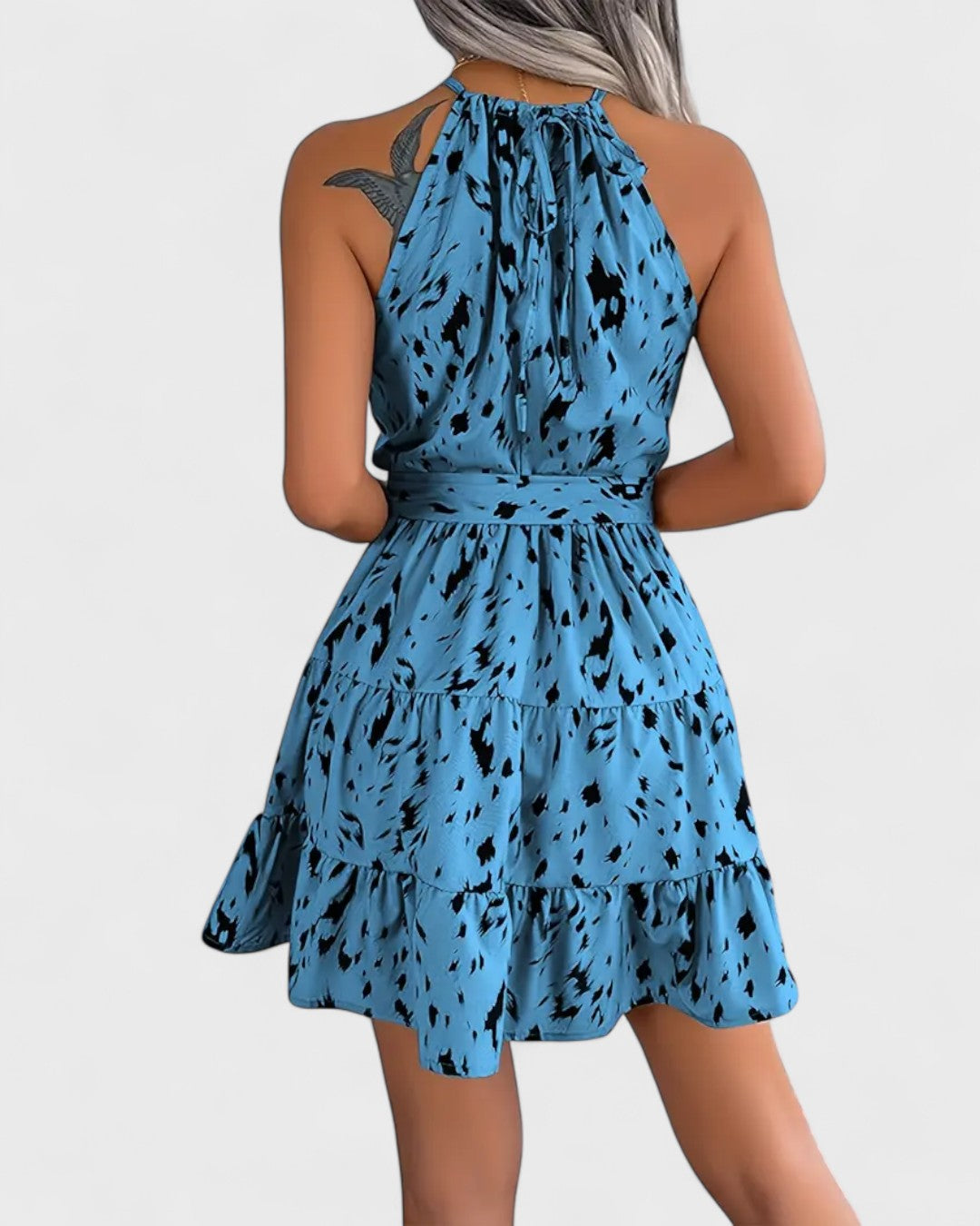 Robe trapèze à imprimé léopard et col noué