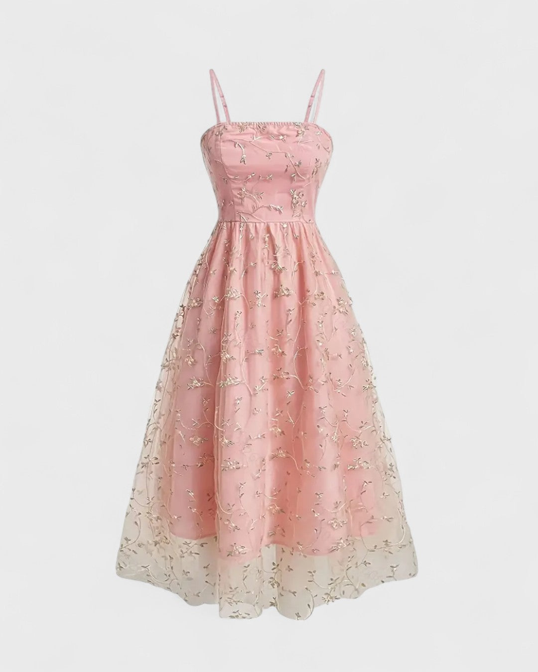 Robe mi-longue bustier fendue à volants